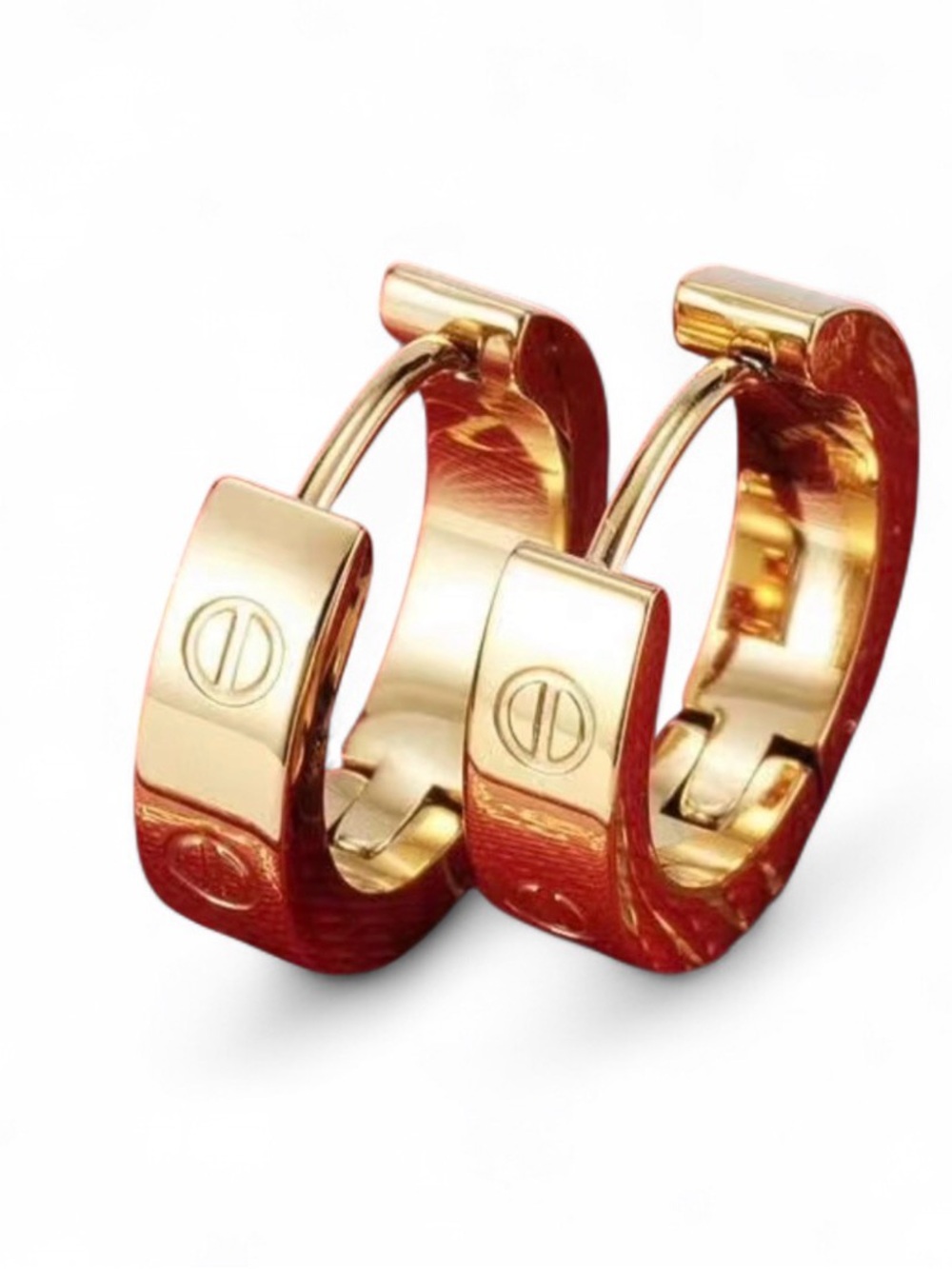 Gold 9mm Huggie Hoop Earrings with Screw Motif Accent Detail